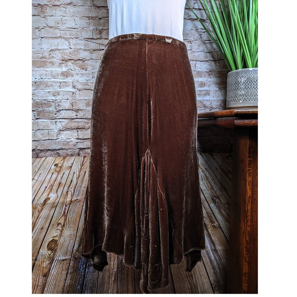 Anthropologie Odille Brown Sparkly Floral Beaded Velvet Asymmetrical Skirt 6